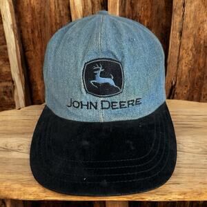 Vintage John Deere Tractors Denim Strapback Hat Cap Farm Plan Suede Brim